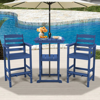 3 Piece Outdoor Adirondack Bar Chairs And Table by Lark Manor