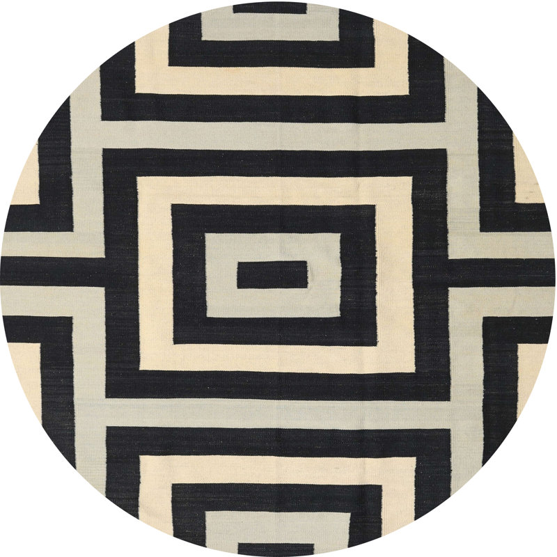 Tapis géométrique noir / beige, Rond 6 pi