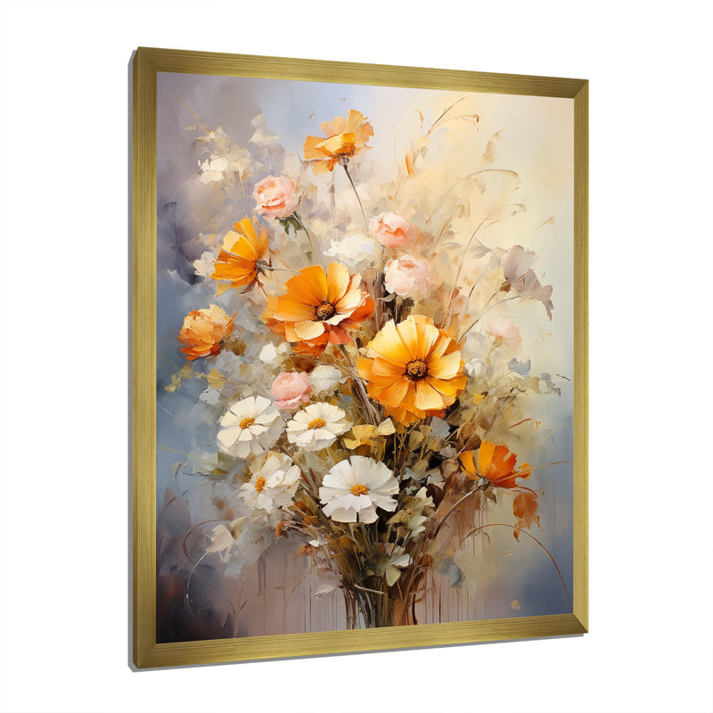 «Darb Beige Sunflowers», impression romantique sur toile, Encadrement doré, H 32 po x l 16 po x P 1 po