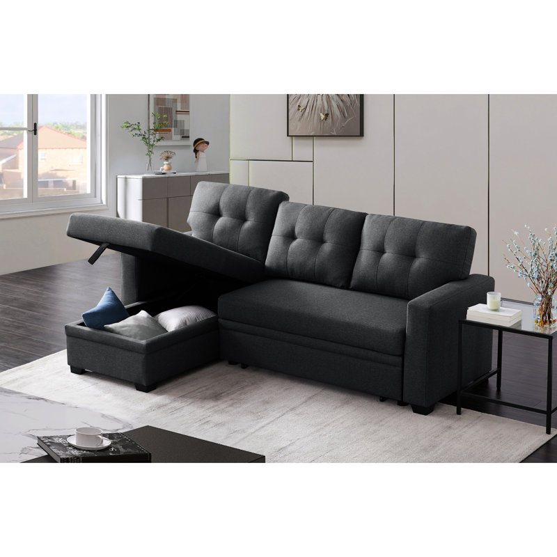 Upholstered Pull Out Sectional Sofa With Chaise