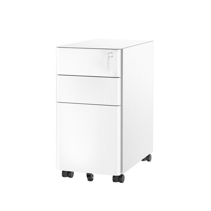Mount-It Mobile File Pedestal Cabinet with 3 Drawers & Lock, Slim Design Under Desk Storage, White