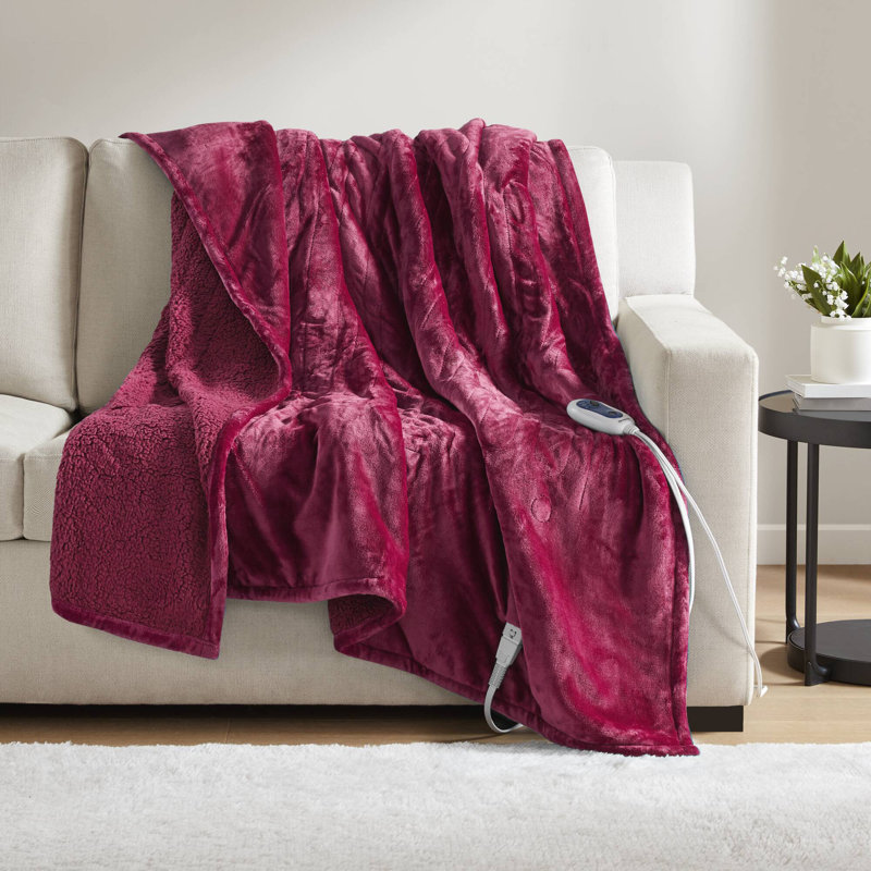 Oversized Red Sherpa Electric Heated Blanket with Plush Fleece
