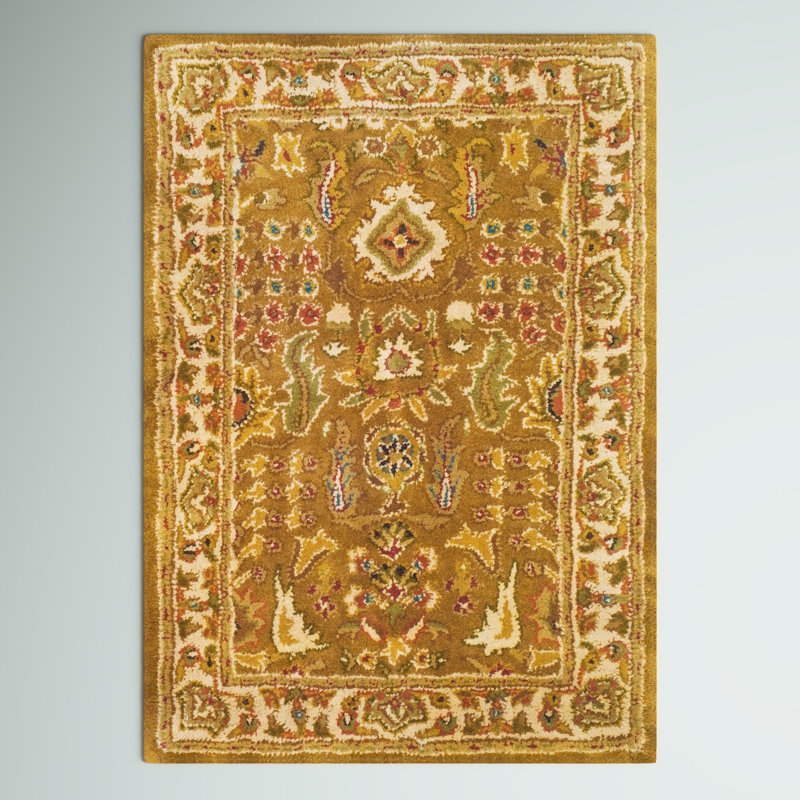 Tapis oriental en laine touffeté à la main doré Chattooga, Ovale 4 pi 6 po x 6 pi 6 po
