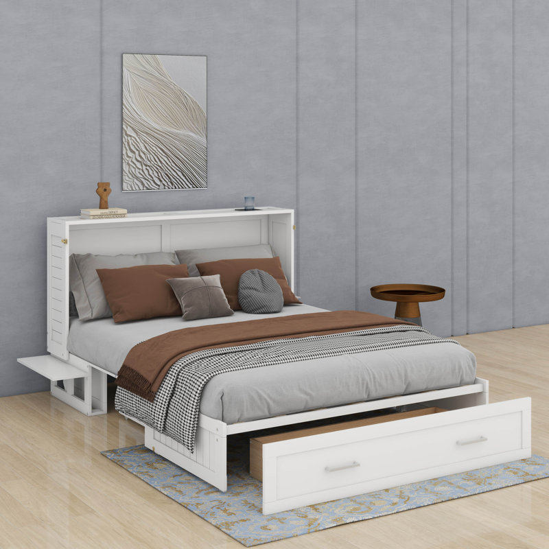 Grand lit escamotable mobile avec tiroir et petites tablettes