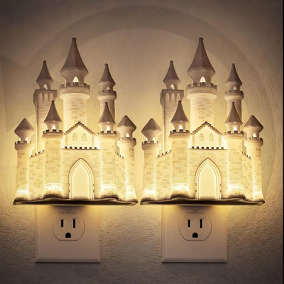 Night Lights Plug Into Wall,3D Printed Castle Night Light,3000K Plug In Nightlight With Dusk To Dawn Sensor,0-100LM Adjustable Brightness.(Castle/2 Pack)