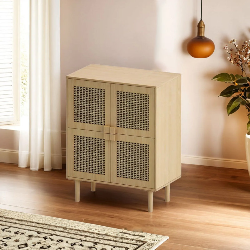 Armoire de rangement 4 portes en maille de rotin