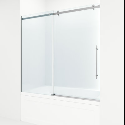 Porte de baignoire coulissante sans cadre avec verre transparent 3/8 po l 56-60 po x H 58 po Luca