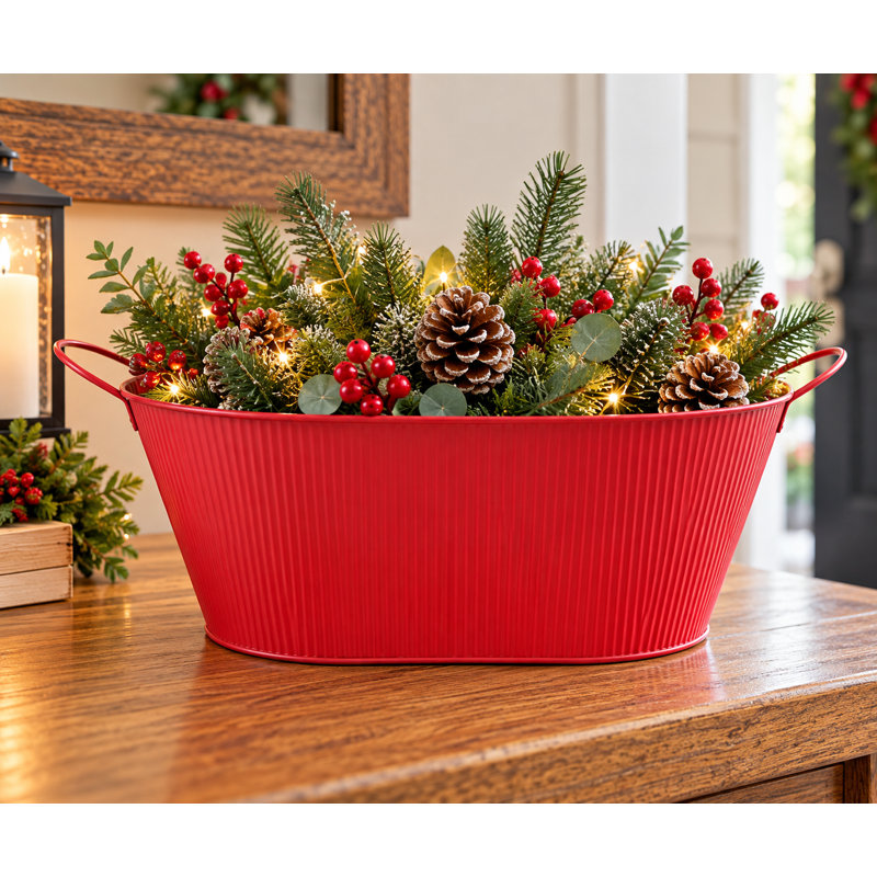 Red With Lines And Ear Handles Bucket