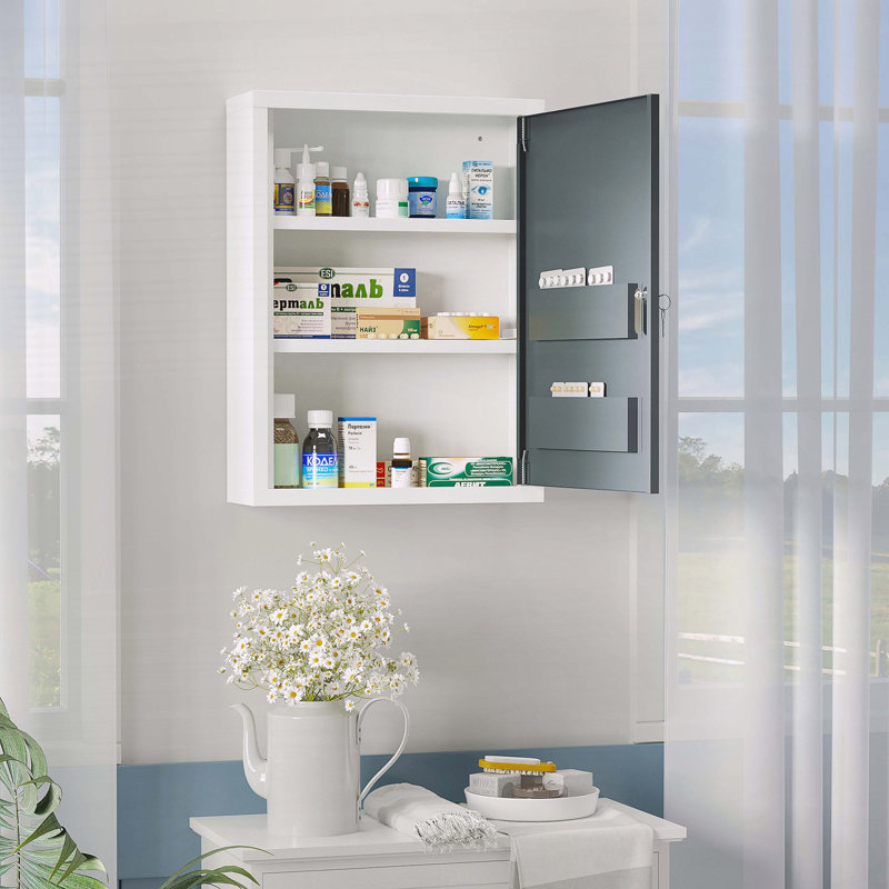 Armoire à pharmacie avec porte verrouillable et tablettes kleankin, Gris