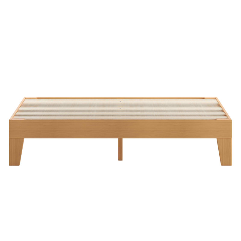 Natural Pine Queen Platform Bed Frame with Wooden Slats