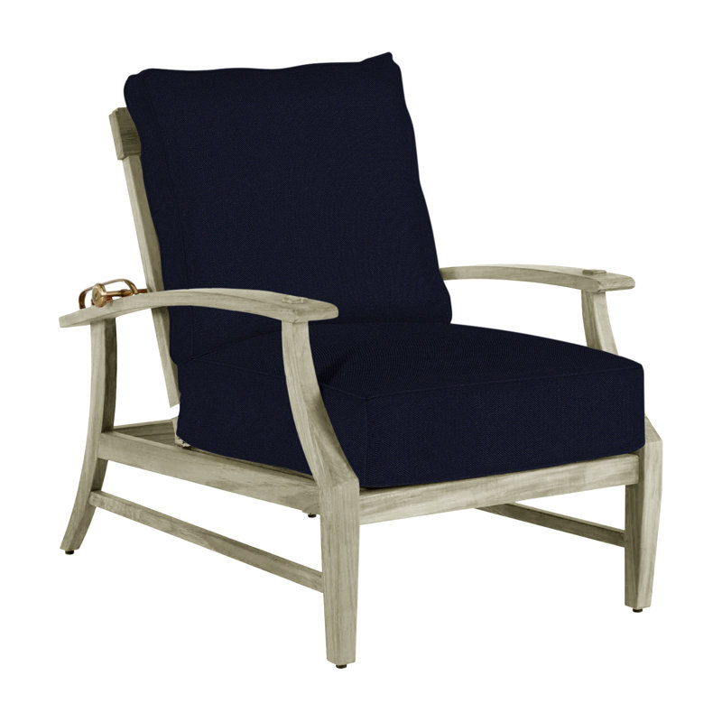 Croquet Teak Patio Chair with Cushions, Welt, Oyster Teak, Linen Navy