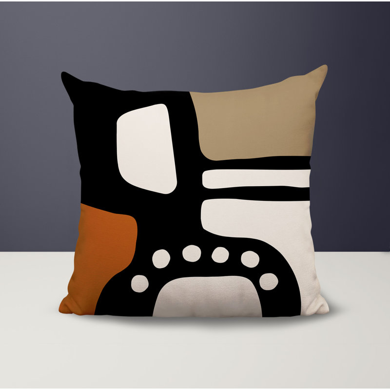 Oreiller carré réversible intérieur / extérieur Tobe Minimalist, H 15 po x l 15 po, Orange brûlé / noir / blanc cassé