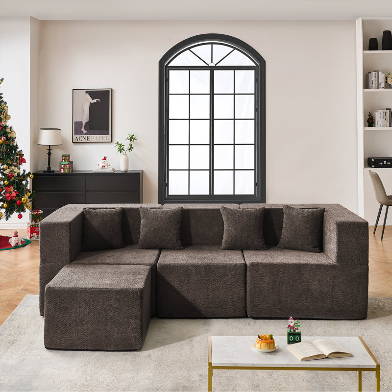 Modular Boneless Sectional Sofa With 1 Ottoman,Modern Minimalist Upholstered Couches, Comfort U Shaped Sofa For Living Room,Deep Seat Corner Couch,No Assembly Required