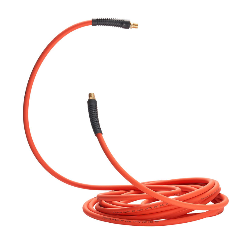 3/8" x 25FT Hybrid Air Compressor Hose - Kink-Resistant Pneumatic Tool Line with Brass Fittings