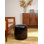 POUF BOFFALO NOIR EN FABRICATION RONDE À LA MAIN DE 18 po x 18 po x 18 po, de forme ronde, de couleur unie noire, en cuir de buffle Genunie, rembourré de coton recyclé, repose-pieds pour le salon, la salle d'étude, Patio et bureau