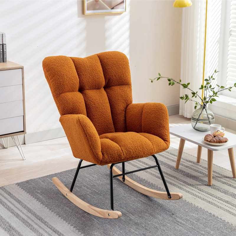 050-Fauteuil de chambre de bébé à bascule berçant en tissu pour le salon intérieur, caramel, Caramel, Caramel