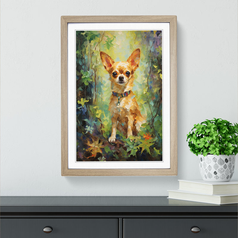 Chihuahua Impressionism - Single Picture Frame Print on Wood, 46cm H x 34cm W x 2cm D, Oak Framed