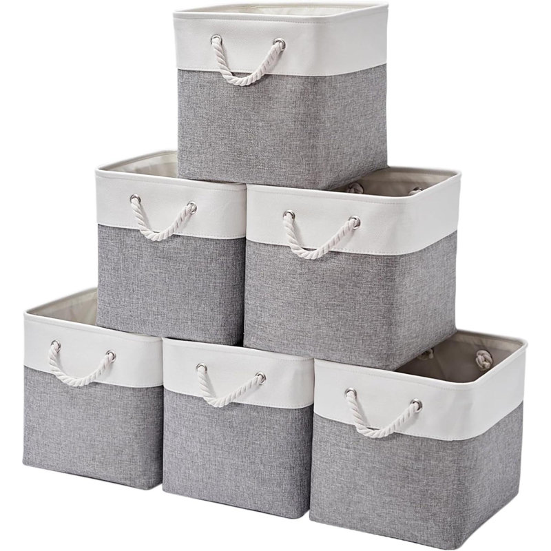 Bacs de rangement cubiques, 6 grands bacs de rangement en tissu pliables avec cordes, cubes de rangement pliables pour la maison, le bureau, le placard, les vêtements et les jouets