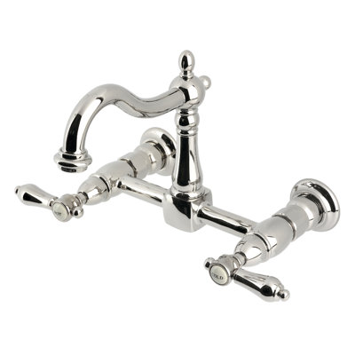 Kingston Brass Heirloom Double-Handle 2-Hole Wall-Mount Bridge Kitchen Faucet