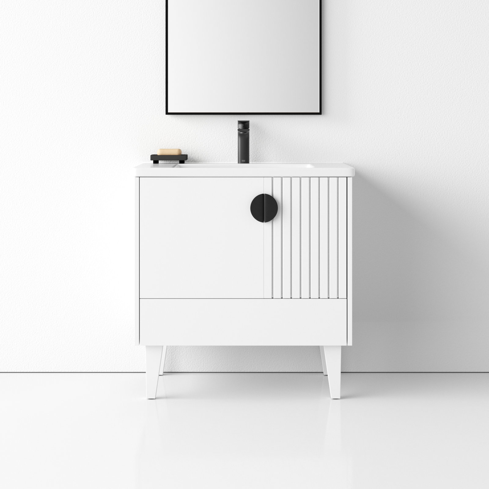 Saimah 30'' Single Bathroom Vanity, White Matte, Black