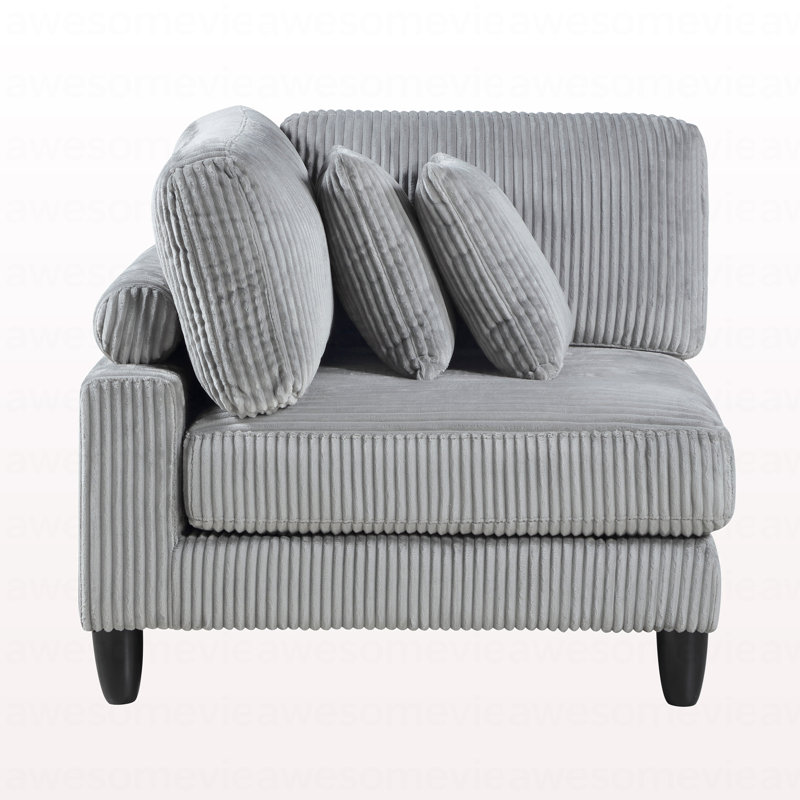 Fauteuil d'angle en velours côtelé gris