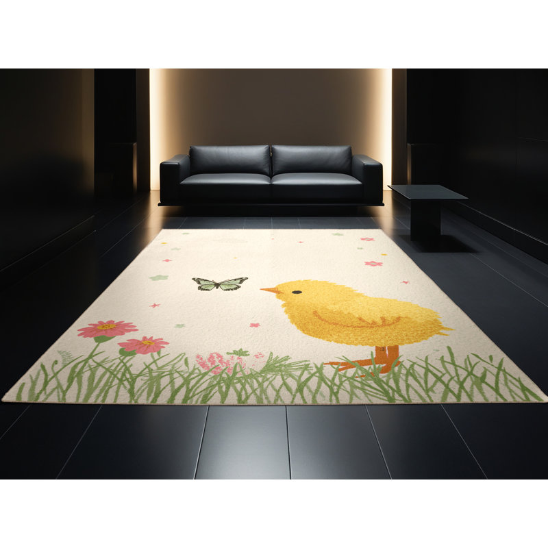 Machine Washable Dyal Easter Modern & Contemporary Abstract Rug in Beige – Beige Binding, 7x10