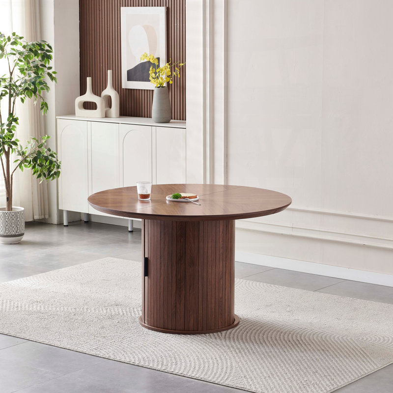 Round Dining Table with Two-Layer Storage and Sliding Door