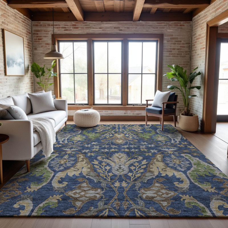 Premium Machine Washable Gurubaksh AMF1153 Global Rug, Rectangle 10 pi x 14 pi