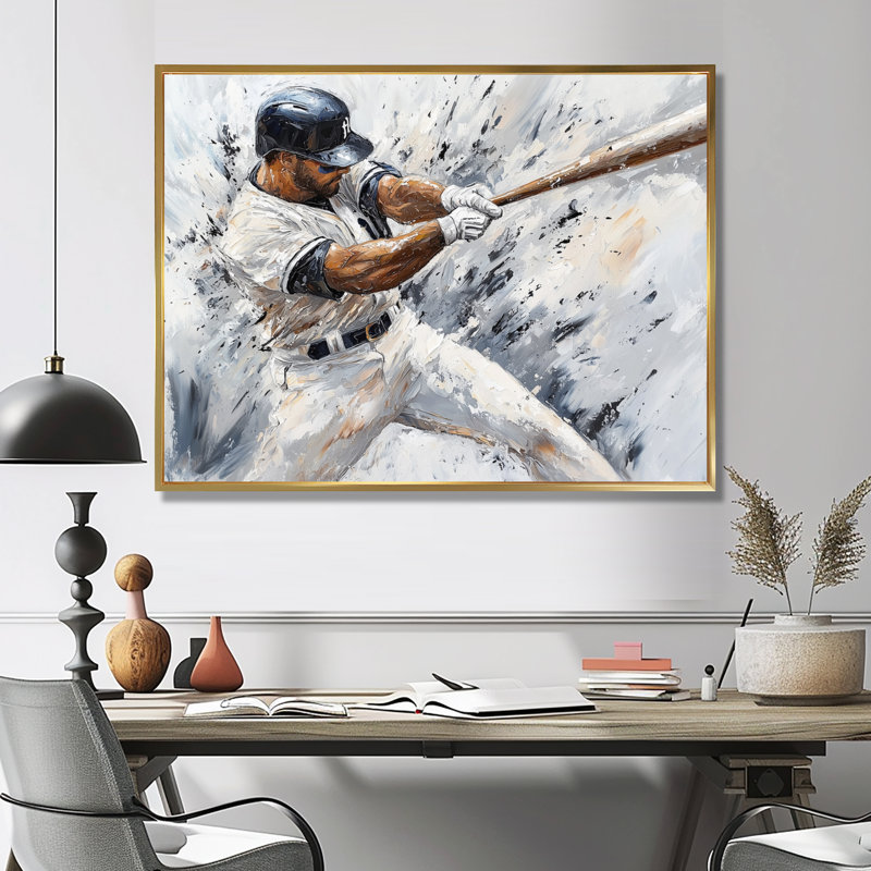 Baseball Player Action I - Sport, impression sur toile, H 34 po x l 44 po, Impression dans un cadre flottant sans passe-parto