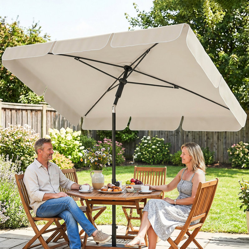 6' x 4' Patio Umbrella Outdoor Parasol with Tilt, Beige
