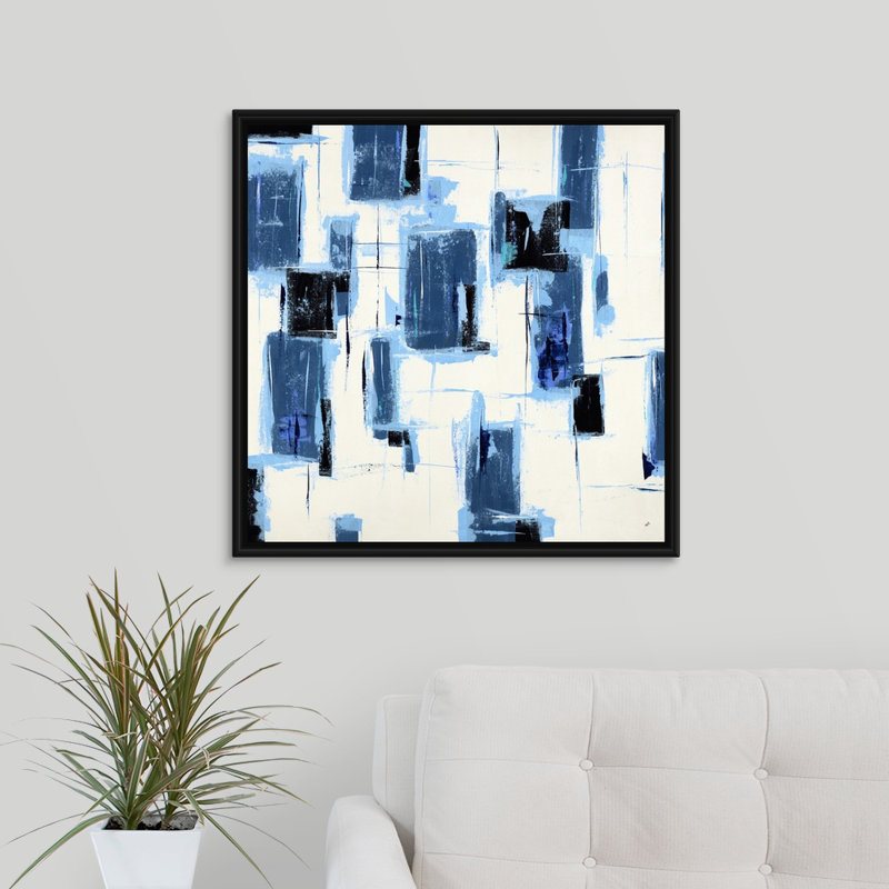 « sensation blue », peinture sur toile, H 25,7 po x l 25,7 po x P 1,75 po, Cadre flottant noir