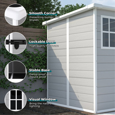 Remise de rangement 6 x 6 pi, remise extérieure en résine imperméable avec plancher et fenêtre et portes et évents verrouillables, remise à outils pour vélo, jardin, cour arrière, pelouse, utilisation toutes saisons