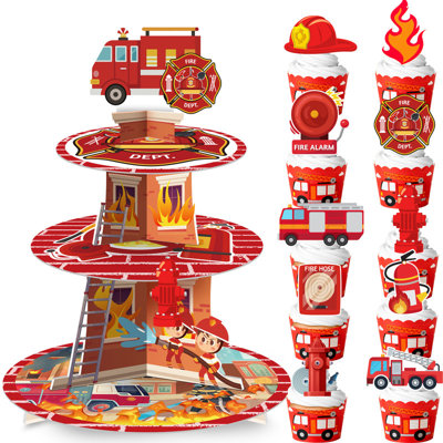 Firefighter Party Decoration Cupcake Stand, Firefighter Birthday Party Decorations Set