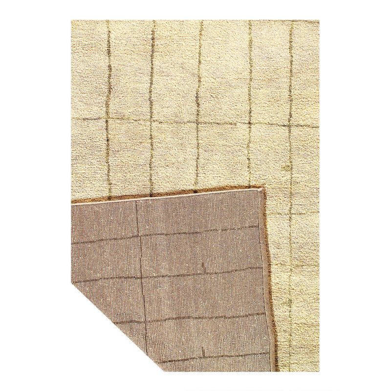 Tapis beige en laine et en coton 8 pi 11 po x 6 pi sans motif et pas de couleur unie