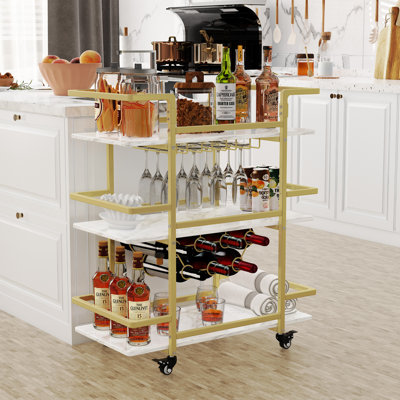 Zoela Metal Golden Bar Cart, 35''x32''x15''