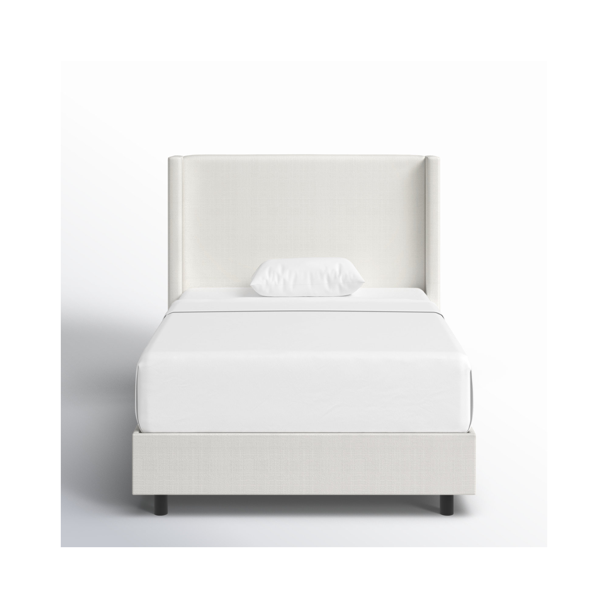 Hanson Upholstered Wingback Bed, Twin, Zuma White Textured Linen
