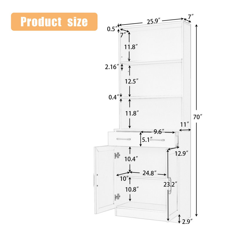 Tall Freestanding Bathroom Storage Linen Cabinet With 3 Layer Open Shelf,2 Doors And 2 Drawers, Adjustable Shelf, Black