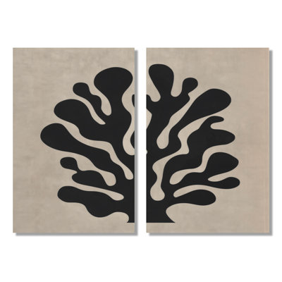 Oceans Edge Of Wonder Coral - Coral Wall Art, Black Coastal Canvas Print 2 Piece