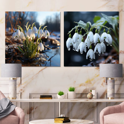 Morning Hush Snowdrops In Silent White IV - Snowdrops Metal Art Print Square Set Of 2