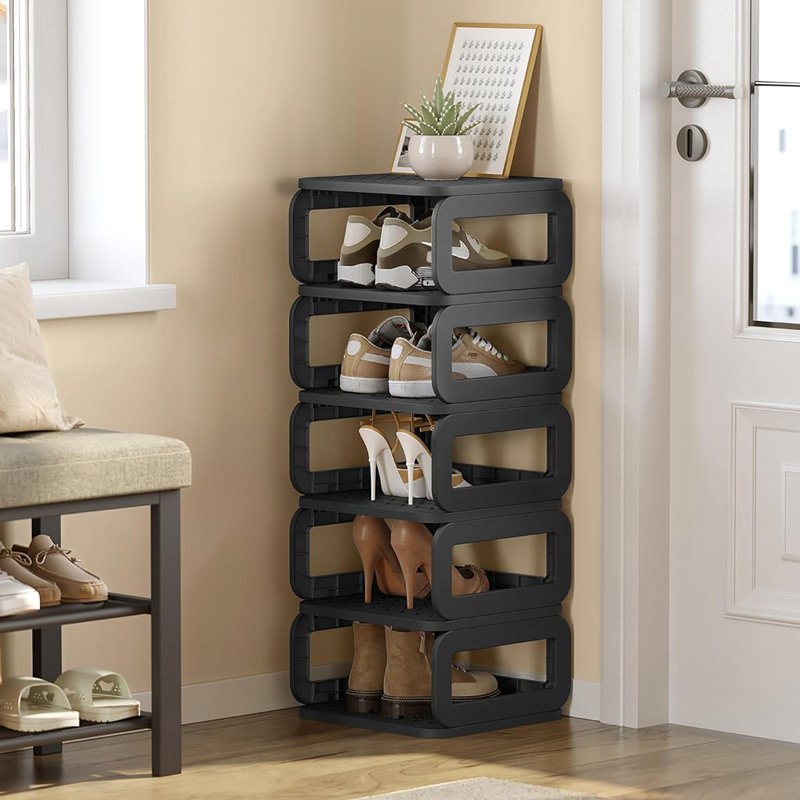 6 Tiers Open - shelf Shoe Rack, Ingenious Storage for Living Room, Bathroom and More, Black