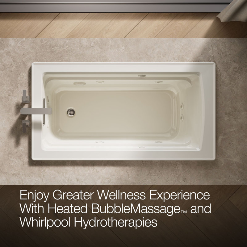 Archer® 60-in X 32-in Drop-in Whirlpool + Heated Bubblemassage Air Bath, Biscuit