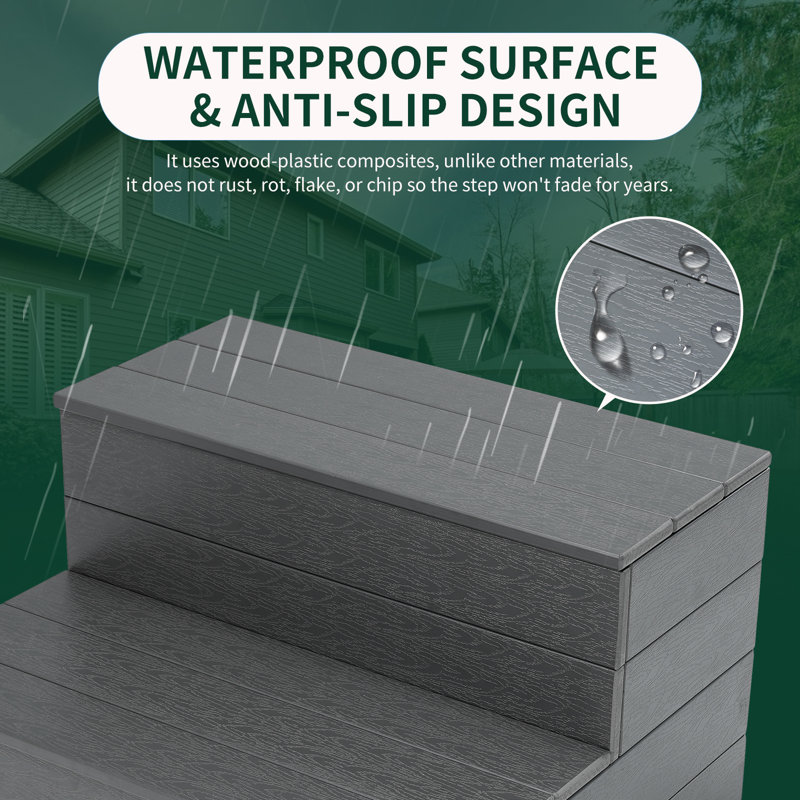 24in Universal 2 Slip Resistant Spa & Hot Tub Steps, Above Ground Pool Steps for Indoor/Outdoor Use, Dark Gray