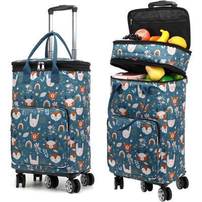 2-In-1 Foldable Shopping Cart With Removable Bag - Telescopic Rod, Swivel Wheels, Durable Oxford Fabric