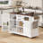 54.9" Kitchen Island with Drop Leaf, Power Outlet, Kitchen Storage Cart with 4 Door Shelves, Cross Barn Doors & Visual Glass Door, Rolling Kitchen Island on 4 Wheels for Kitchen, Dining Room,White-971342604