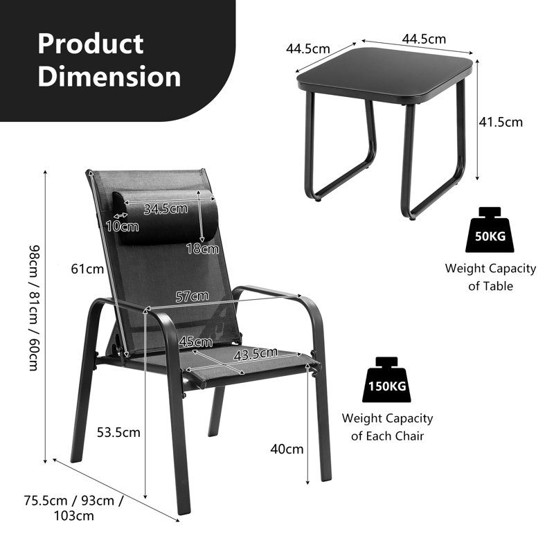 Tishara 2 - Person Patio Conversation Set, Black