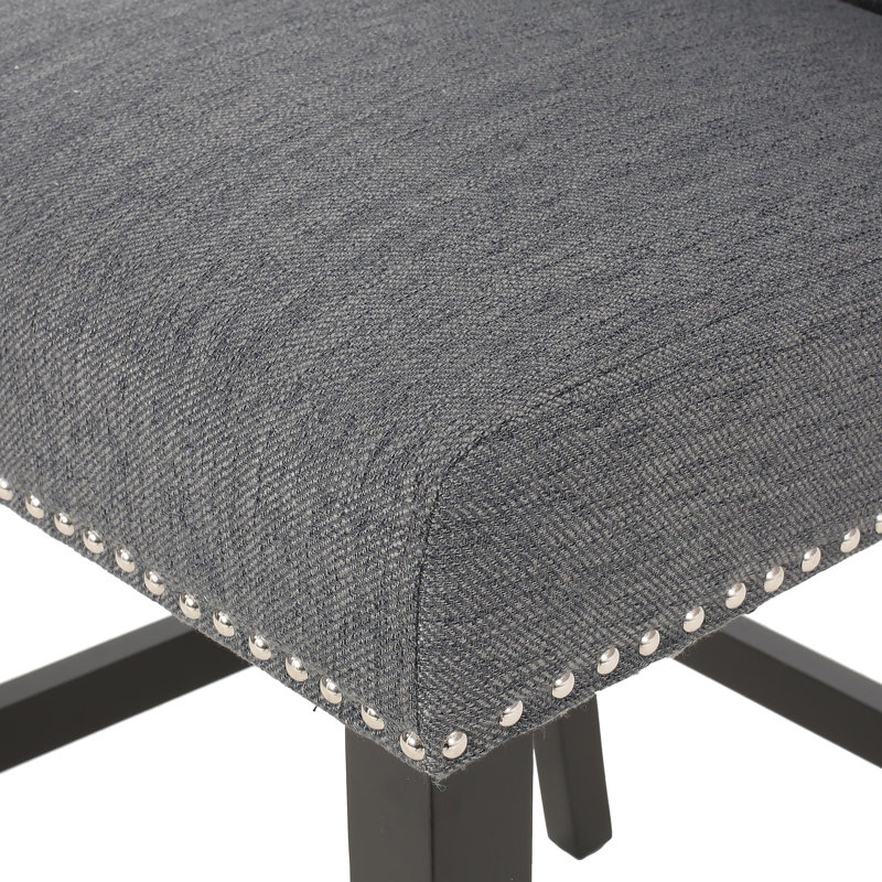 Ensemble de 2 tabourets de comptoir à oreilles capitonnés en tissu Vienna Vienna gris anthracite et brun foncé