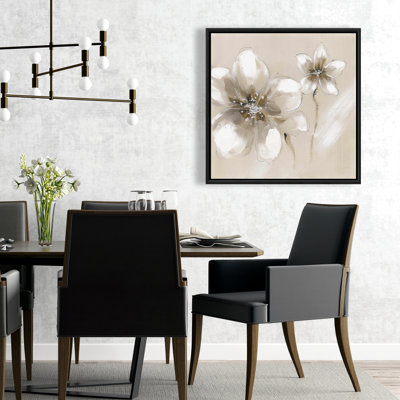 Two Cream Flowers Framed Canvas | Floral Wall Art Decor