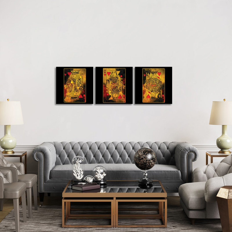 «Burning Hearts Face», ensemble de 3 reproductions d'art sur toile - ensemble de 3 toiles tendues