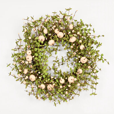 24" Artificial Farmhouse Thanksgiving Day Harvest Greenery Mini Eucalyptus Pumpkin Berry Fall Autumn Front Door Wreath