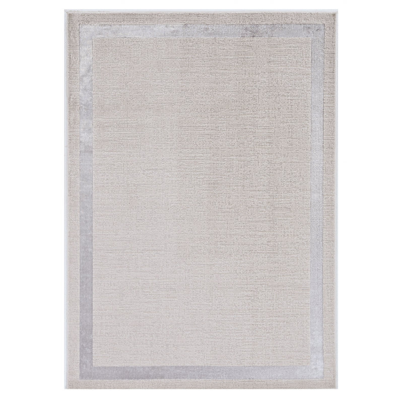 Tapis abstrait ivoire et argent 7 pi x 10 pi